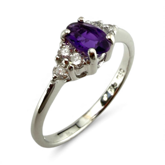 White 18K Amethyst & Diamond Ring