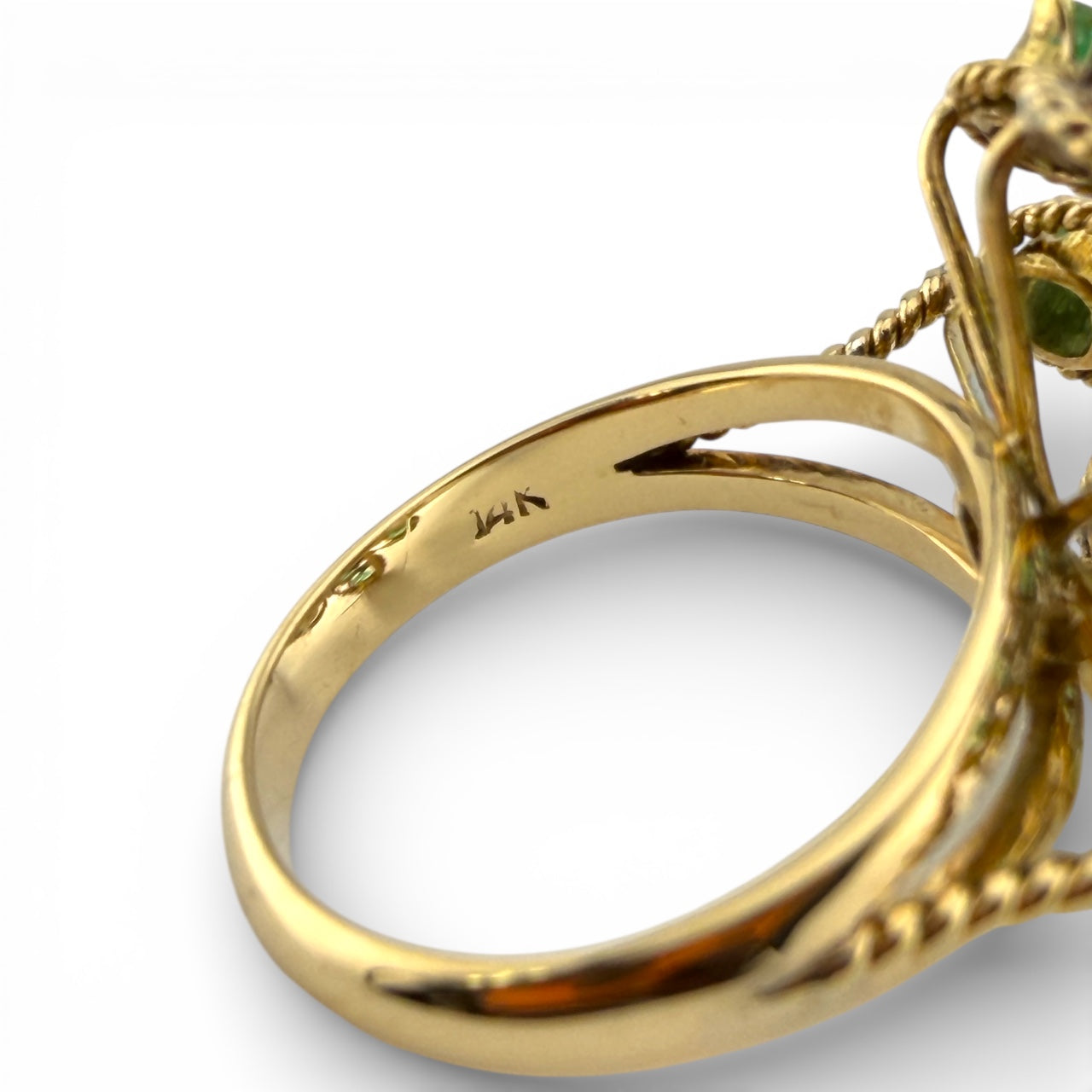 Yellow 14K Emerald & .24CTW Diamond “Flower” Ring