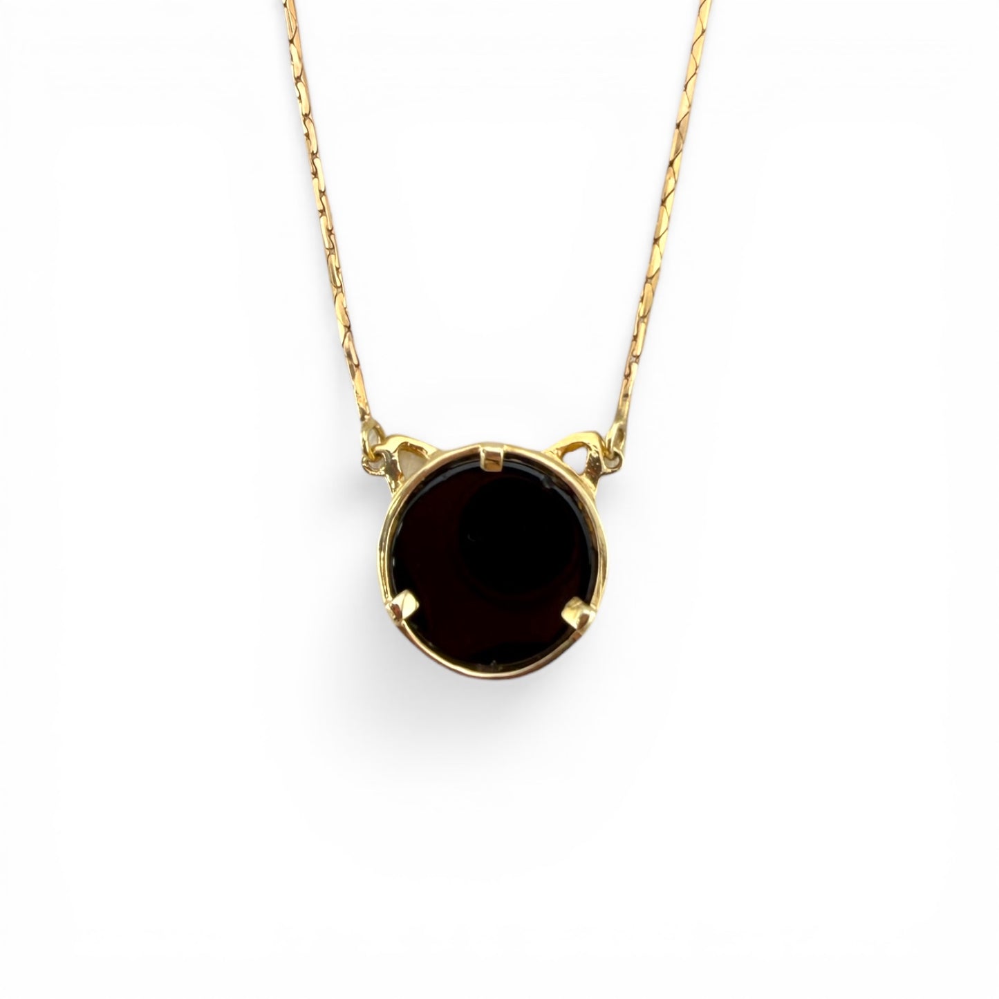Yellow 14K Onyx & Diamond Cat 18.5” Necklace