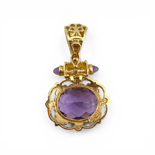 Yellow 14K Amethyst & Diamond Pendant