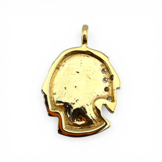 Yellow 14K Indian Head Pendant w/Diamonds