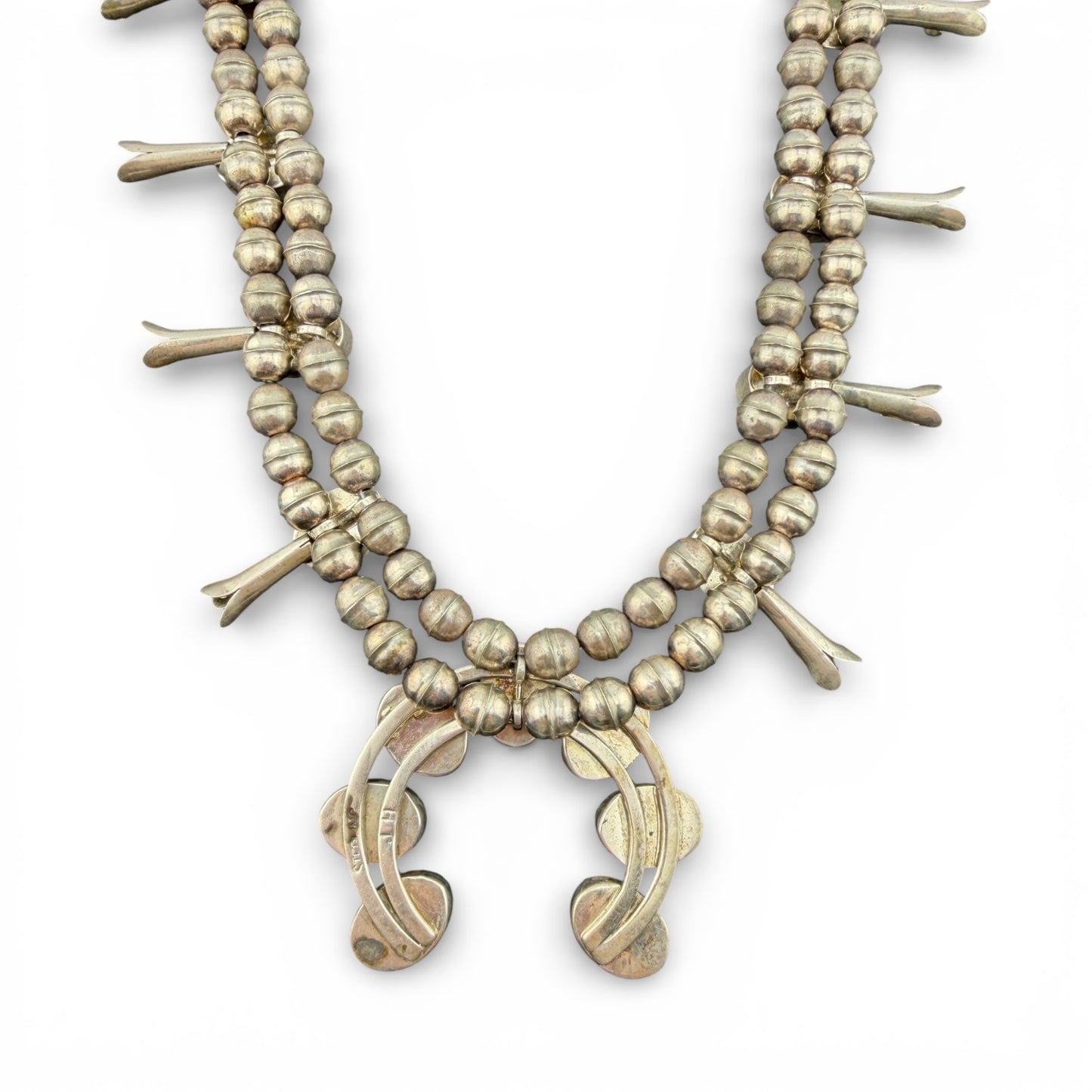 Sterling Silver Spiderweb Turquoise & Orange Spiny Oyster Squash Blossom Necklace