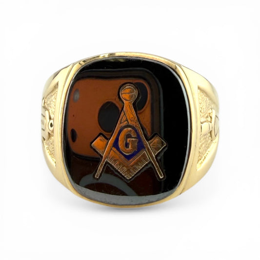 Yellow 10K Hematite Masonic Ring