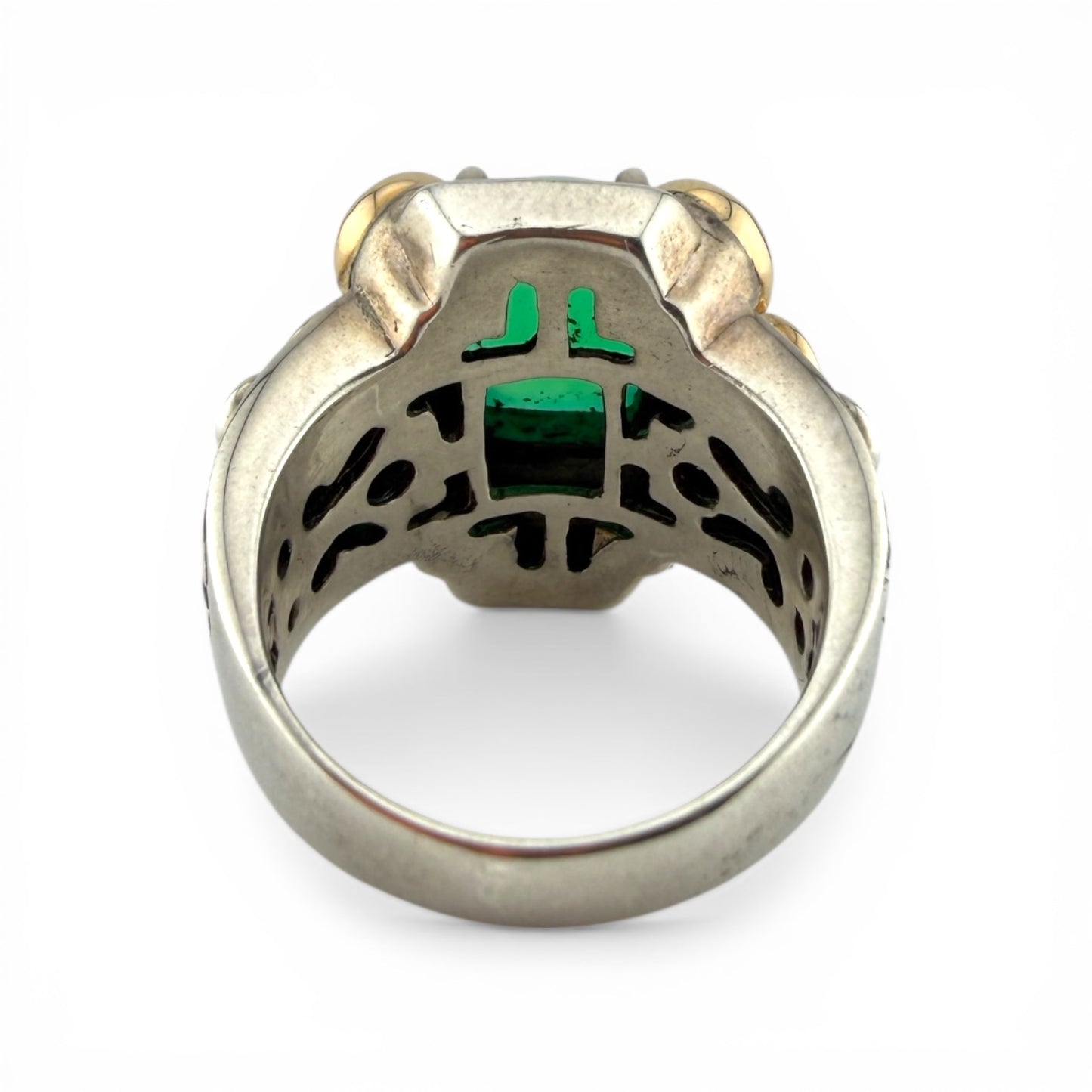 Sterling Silver & Yellow 14K Chrysoprase w/Peridot Ring