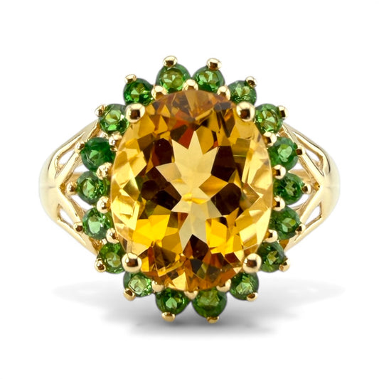 Yellow 14K Citrine & Tsavorite Ring