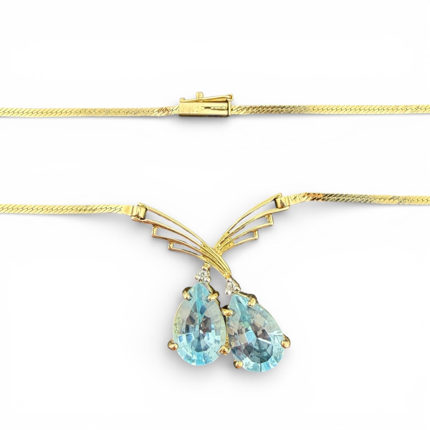 Yellow 14K Blue Topaz & Diamond Necklace