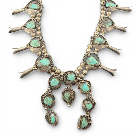 Sterling Silver Turquoise Squash Blossom Necklace