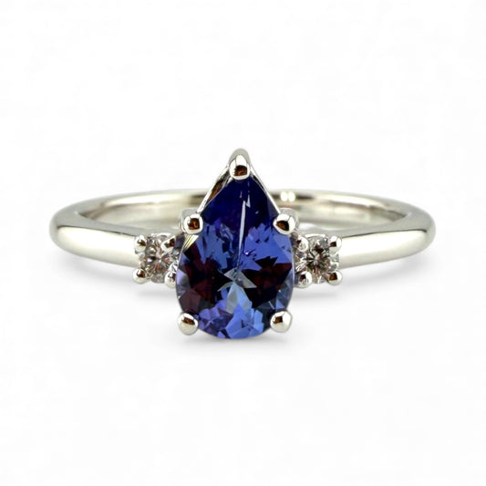 White 14K .56CT Pear Tanzanite & Diamond Ring