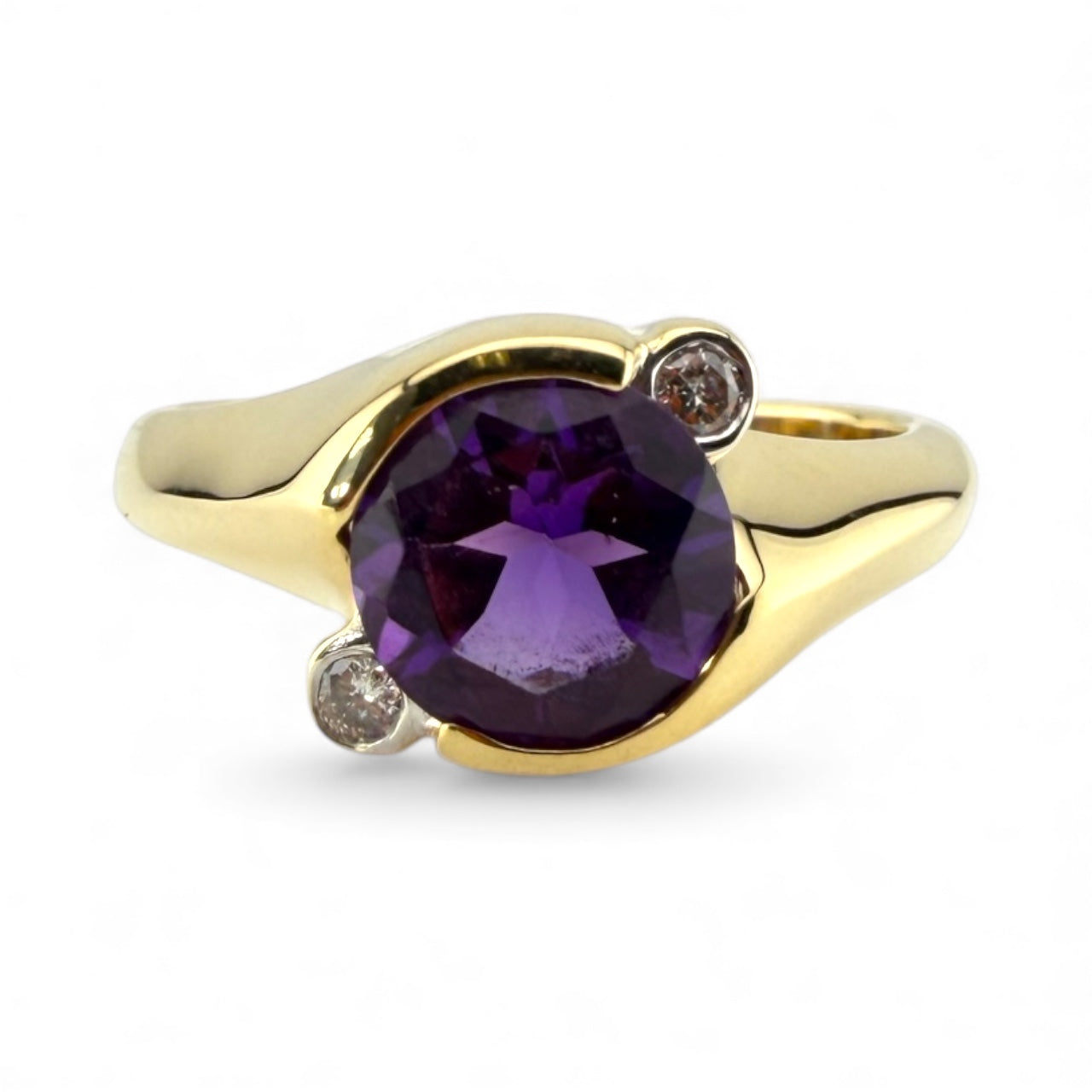 Yellow 14K Amethyst & Diamond Ring
