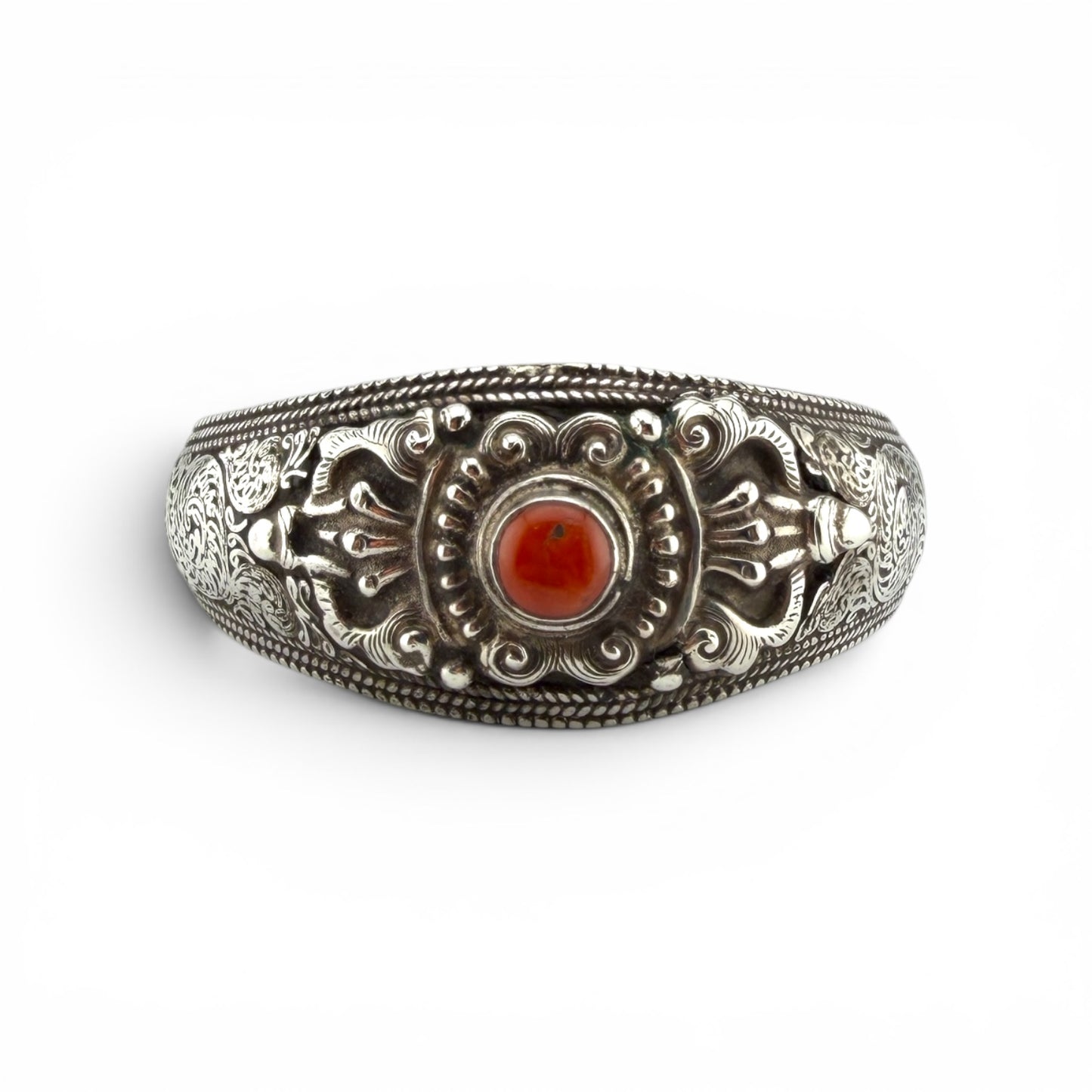 Native American Sterling Silver Coral Cuff Bracelet