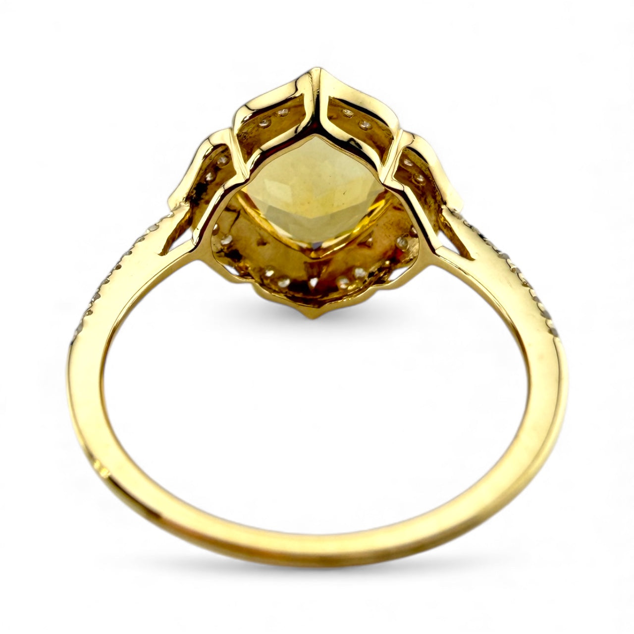 Yellow 10K Cushion Cut Citrine & .15CTW Diamond Ring