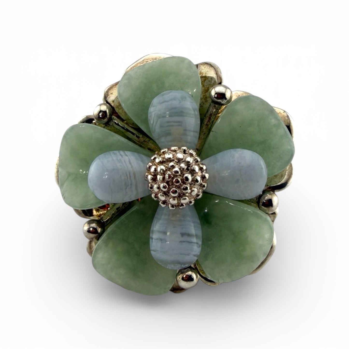 Sterling Silver Jade Flower Ring
