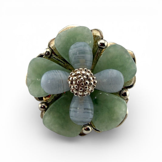 Sterling Silver Jade Flower Ring