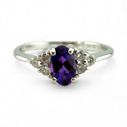 White 18K Amethyst & Diamond Ring