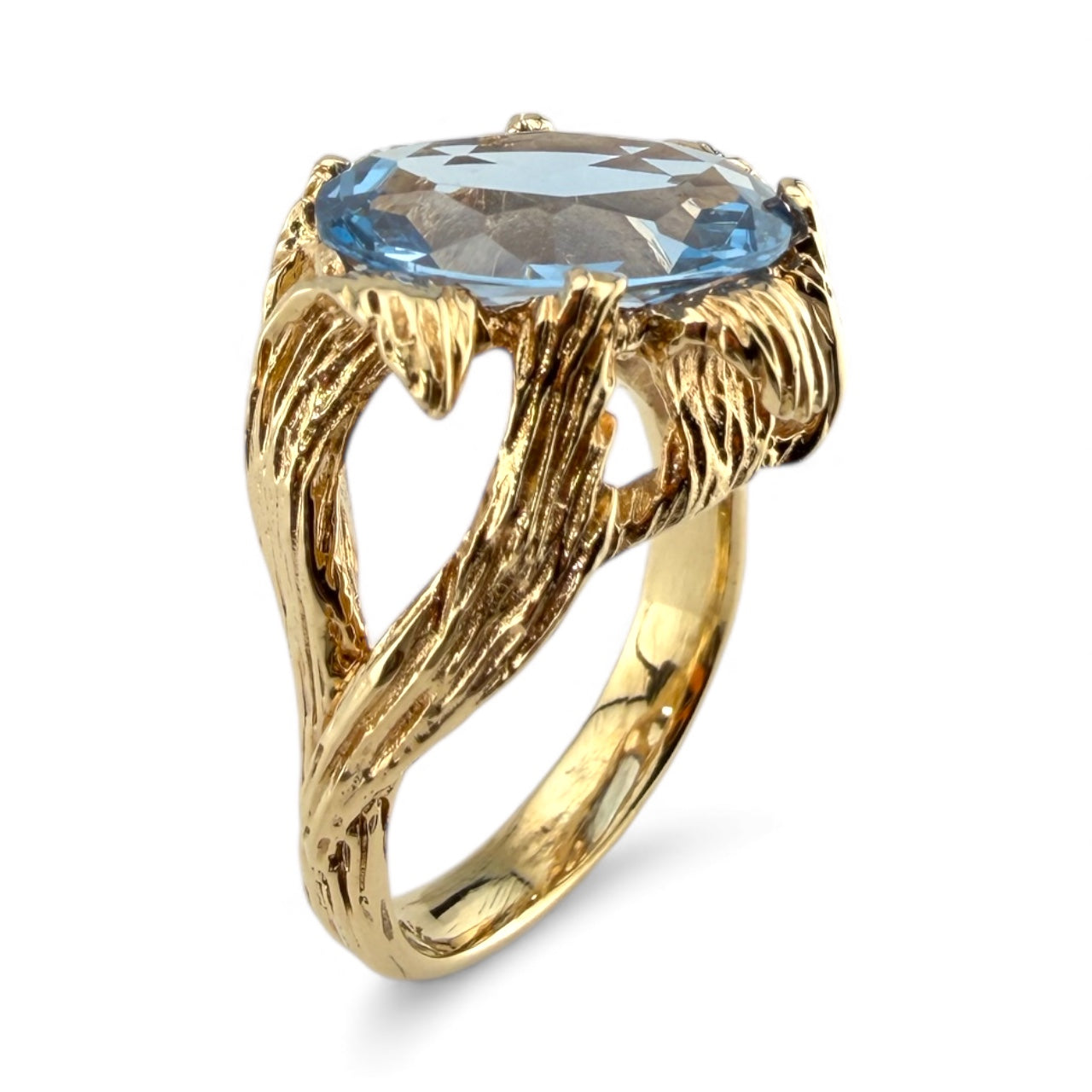 Yellow 14K London Blue Topaz Ring w/Twisted Branch Design