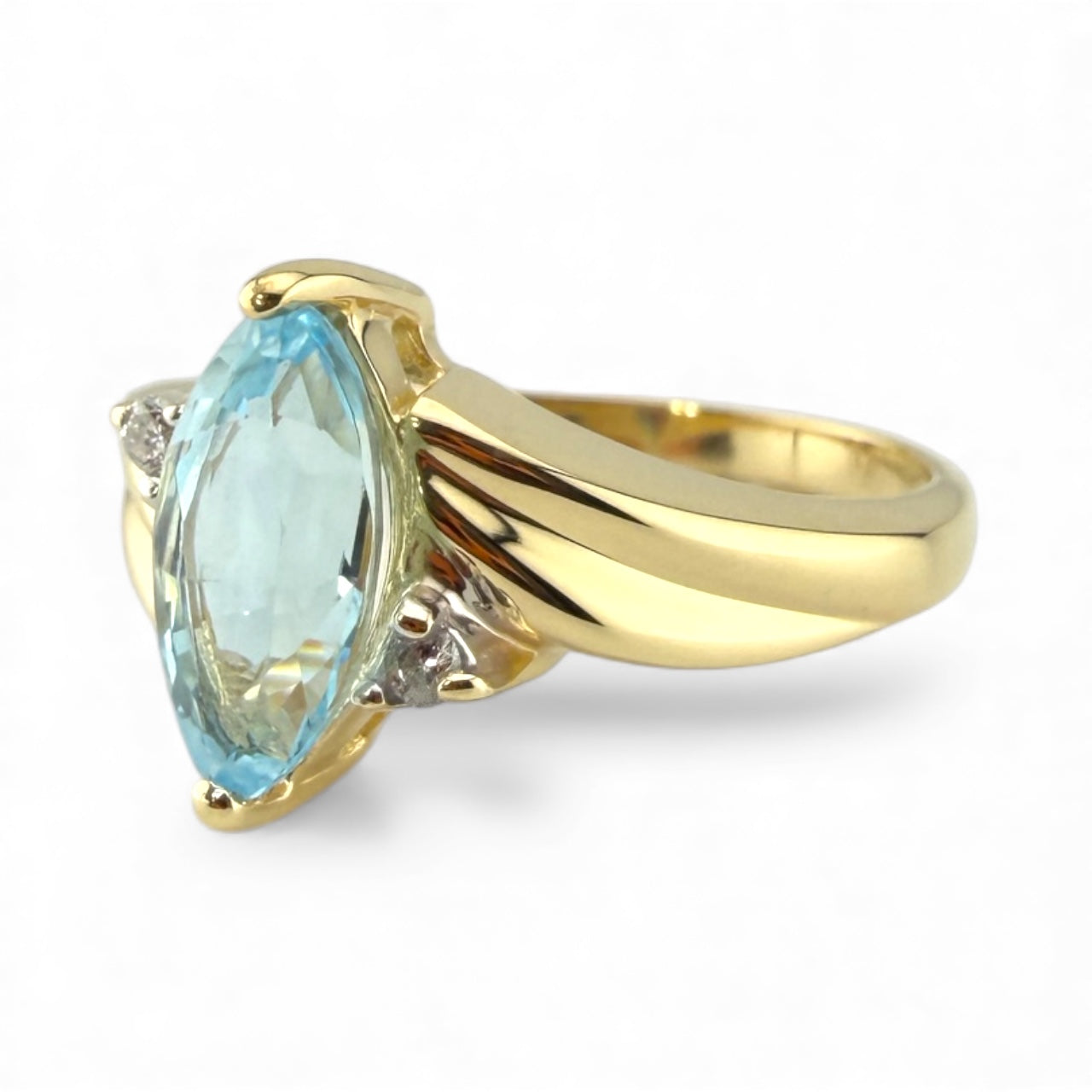 Yellow 14K Aquamarine & .06CTW Diamond Ring