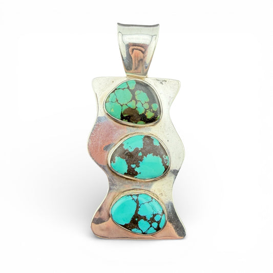 Sterling Silver Spiderweb Turquoise Pendant