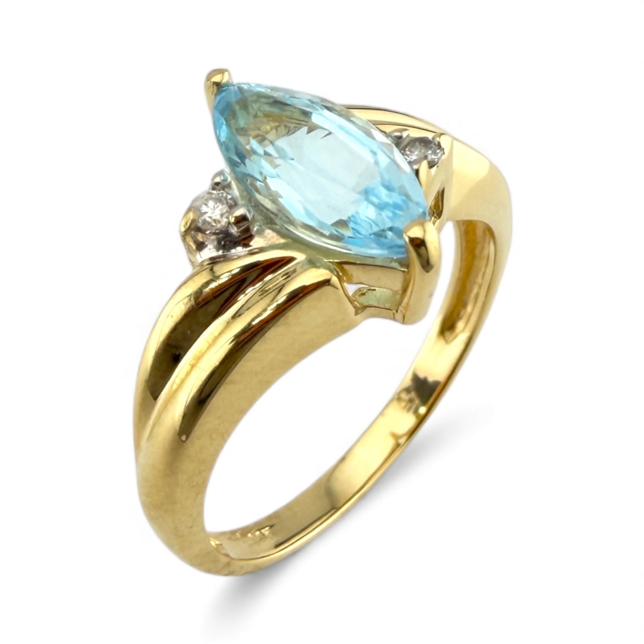 Yellow 14K Aquamarine & .06CTW Diamond Ring