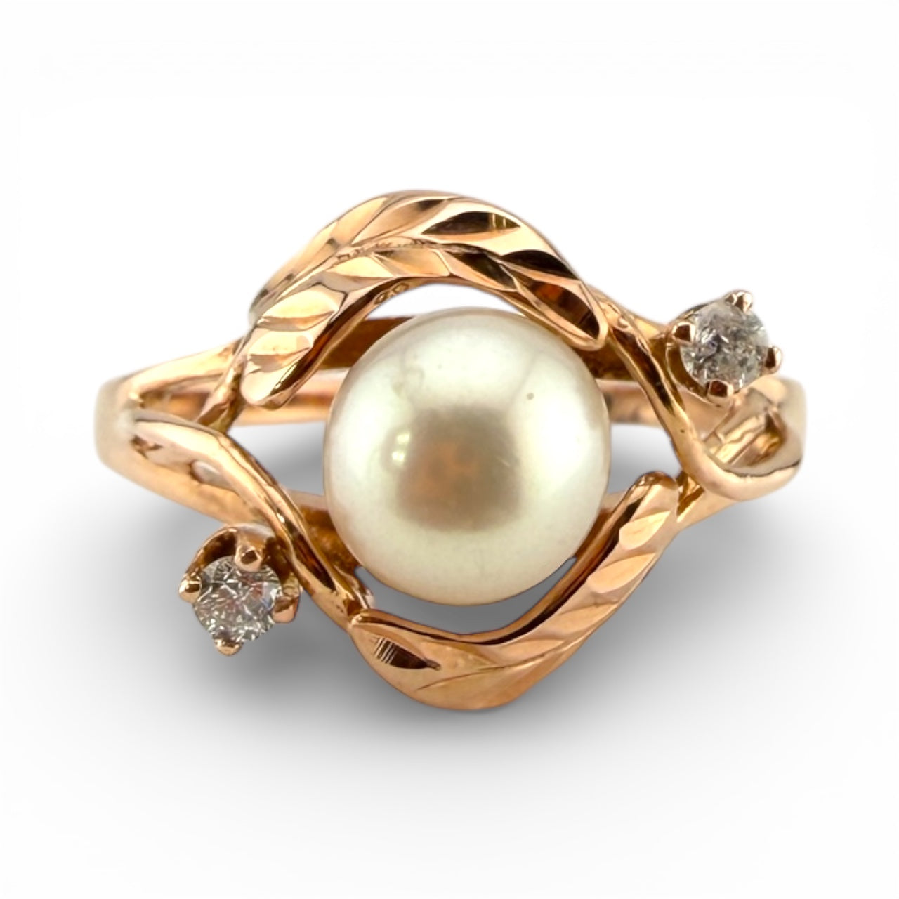 Rose Gold 14K Pearl & .06CTW Diamond Ring
