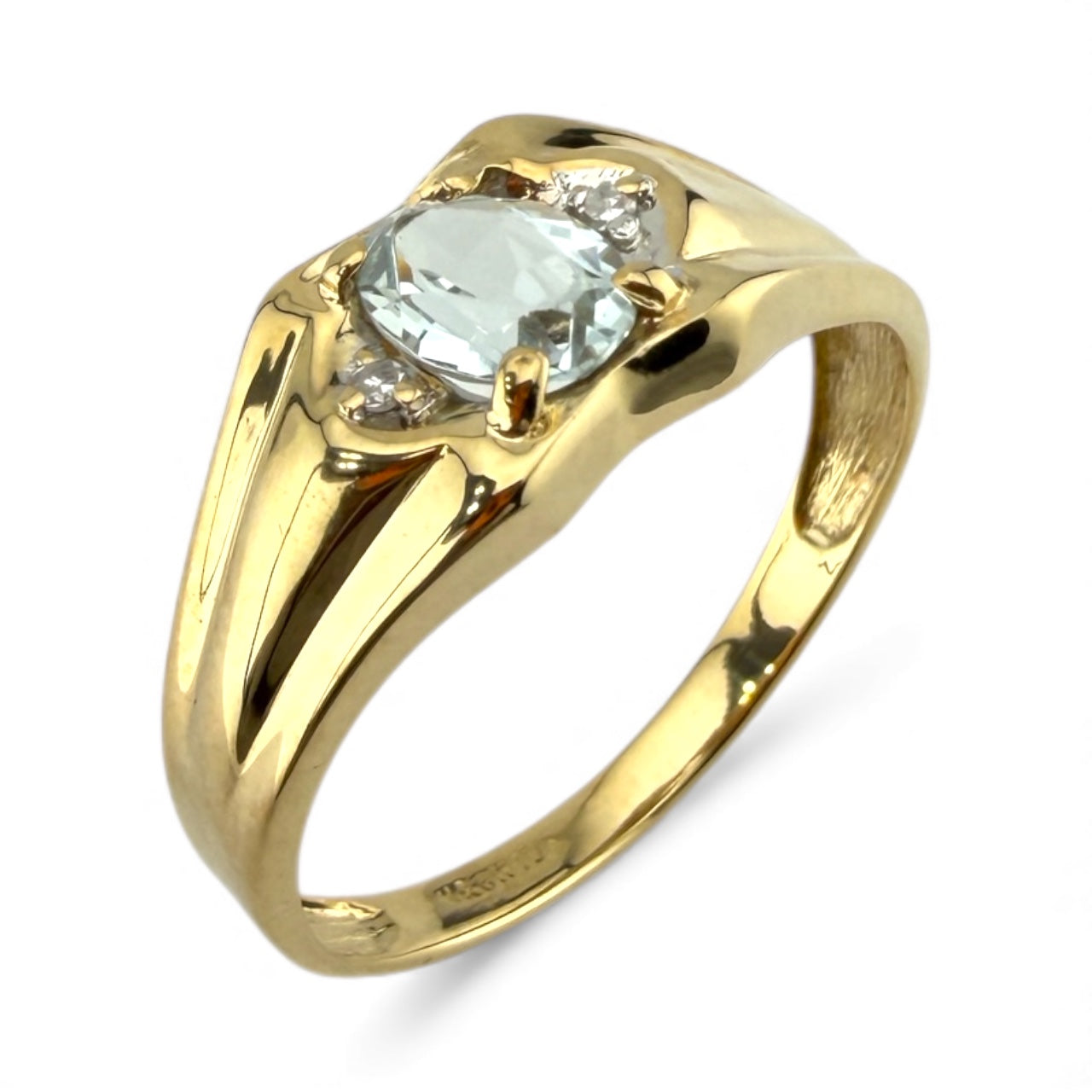 Yellow 10K Aquamarine & Diamond Ring