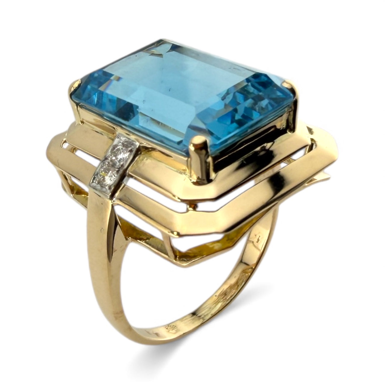 Yellow 14K Blue Topaz & .12CTW Diamond Ring