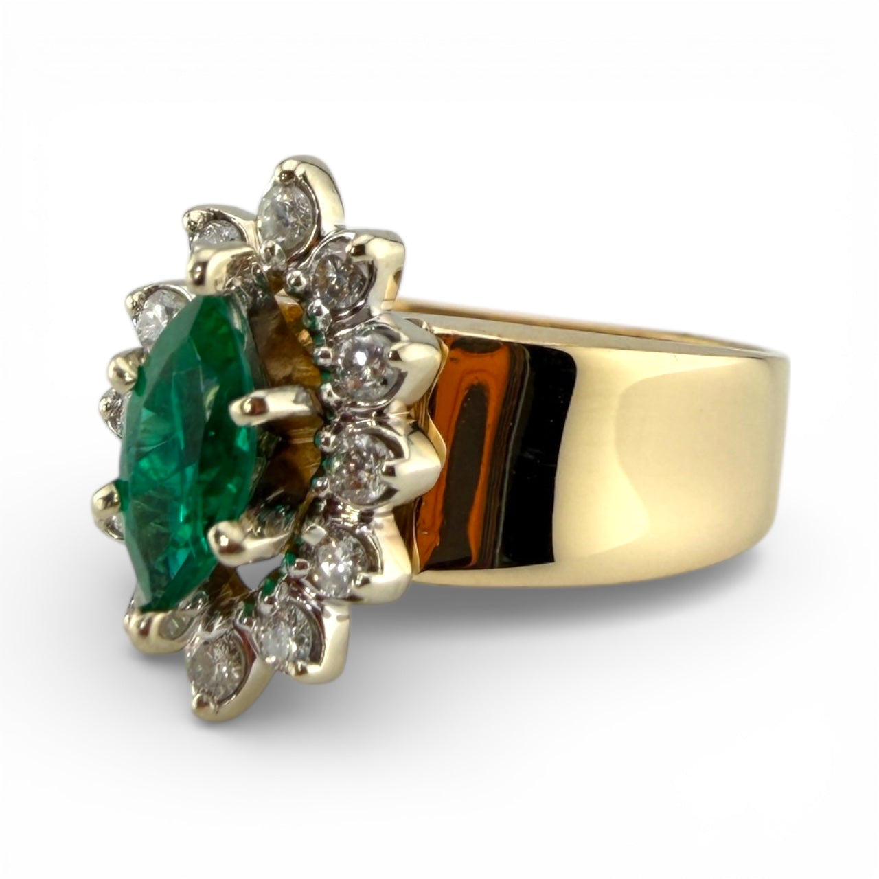 Yellow 14K Marquise Emerald & .25CTW Diamond Ring