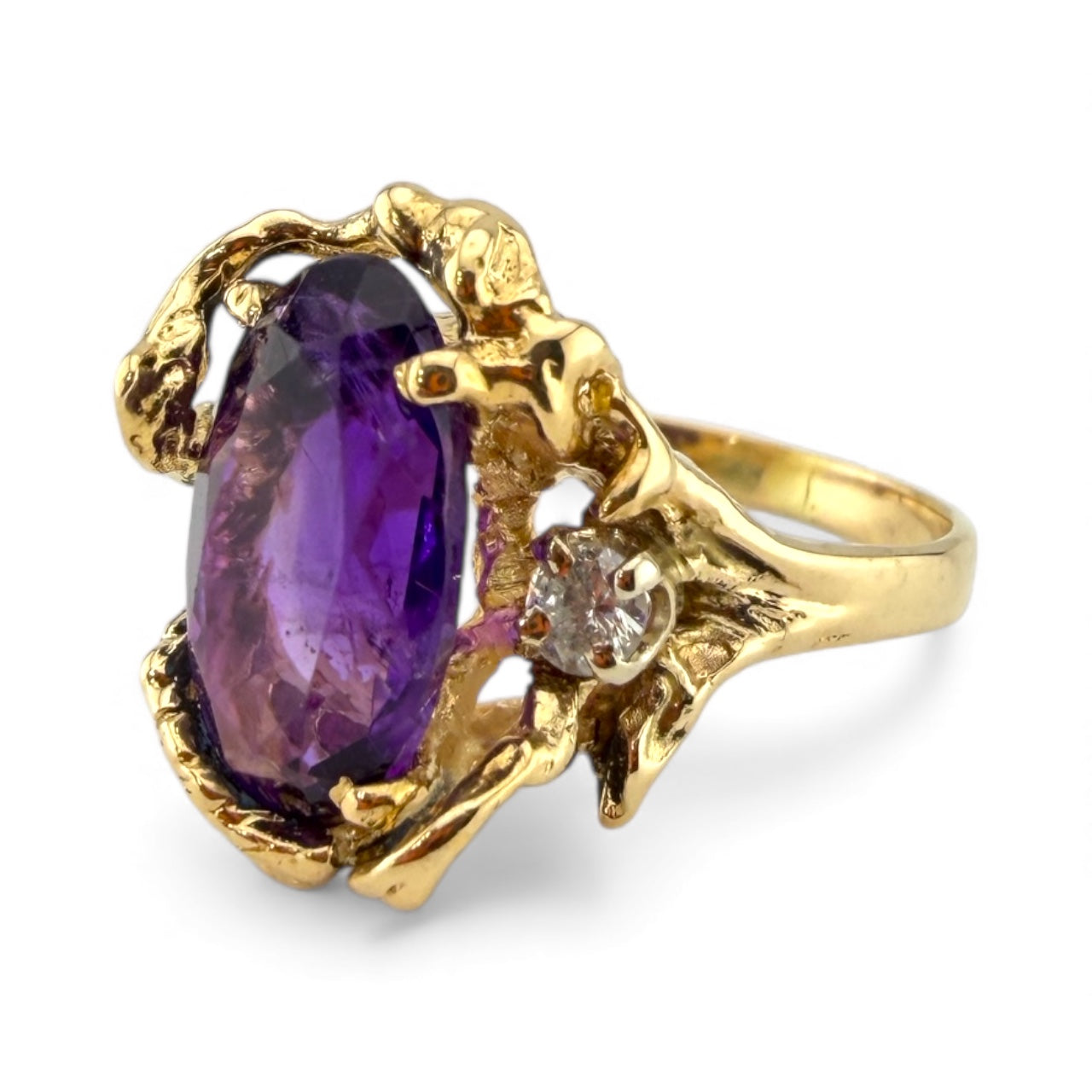 Yellow 14K Amethyst & .10CT Diamond Ring