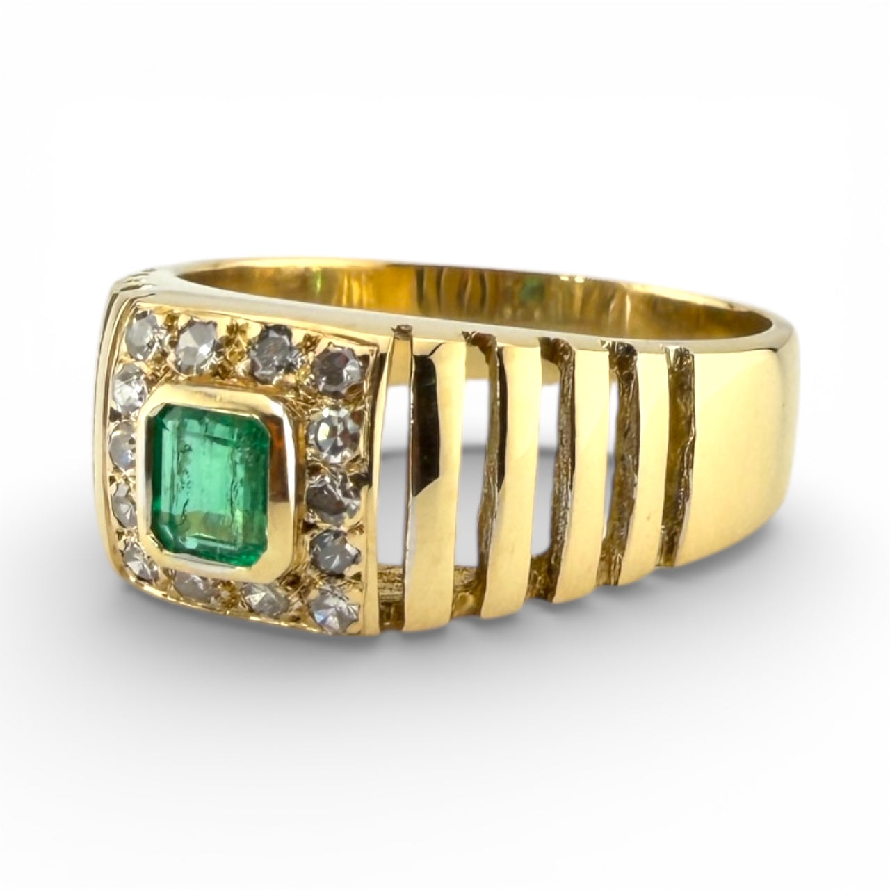 Yellow 18K Emerald & .15CTW Diamond Ring