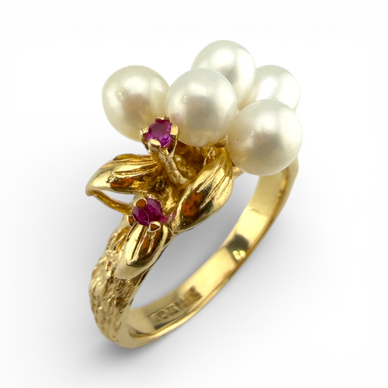 Yellow 14K Multi-Pearl & Ruby Ring