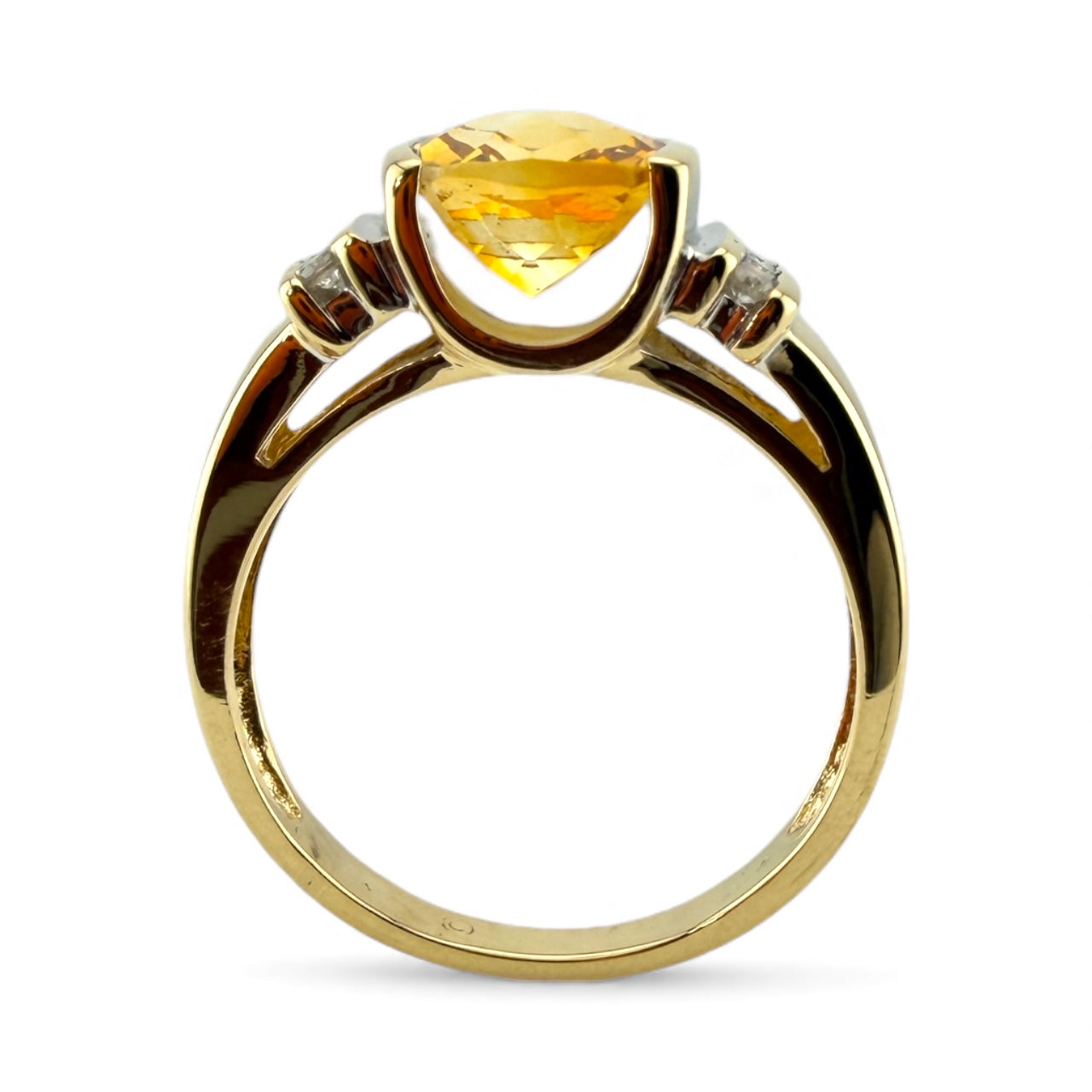 Yellow 14K Citrine & Diamond Ring