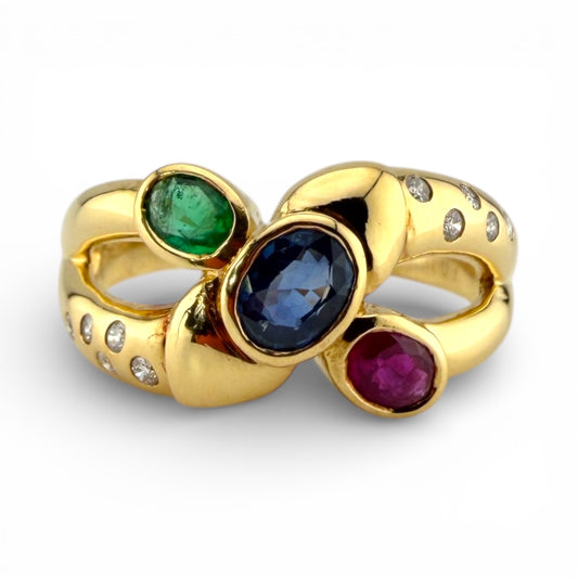 Yellow 18K .25CTW Diamond, Emerald, Ruby, & Sapphire Ring