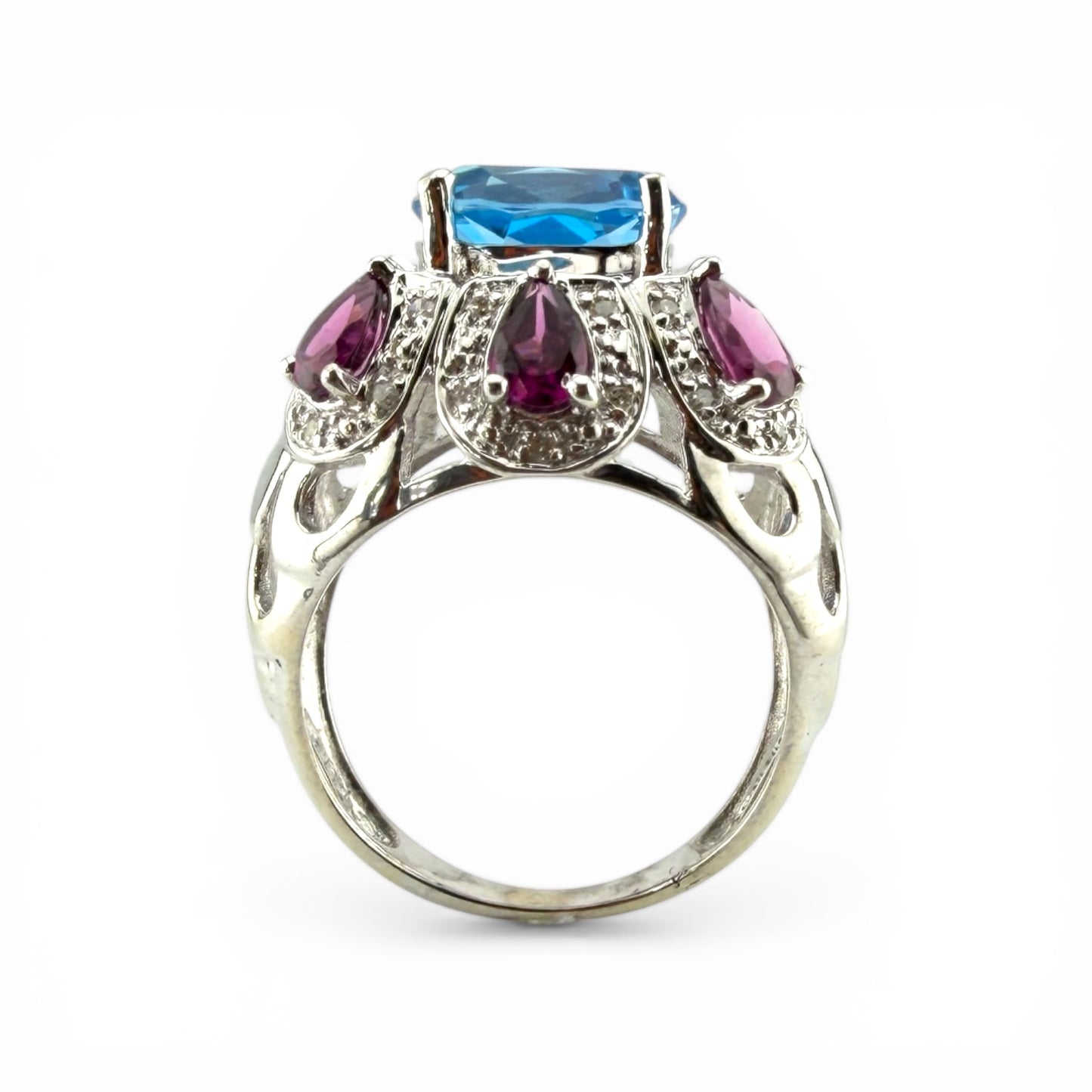 10K Blue Topaz, Amethyst & .15CTW Dia Ring
