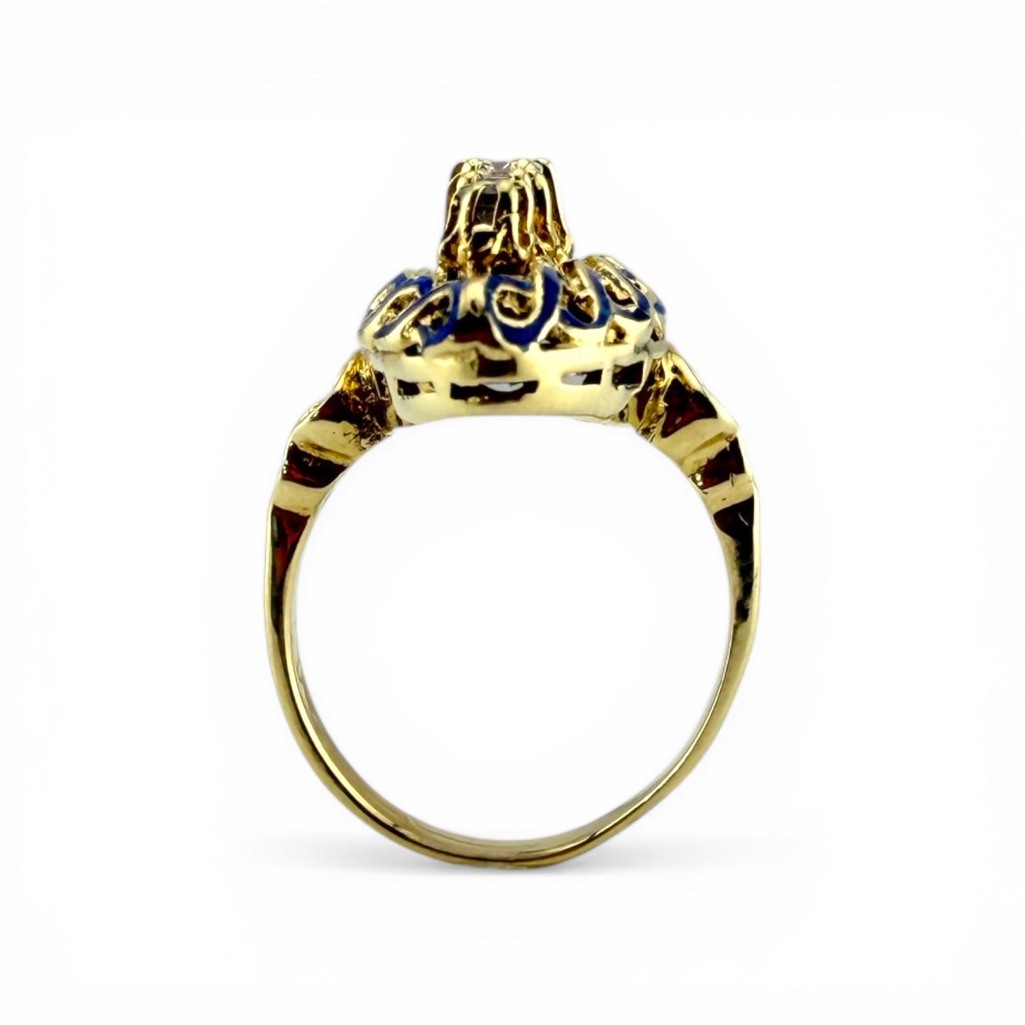 14K .25CTW Diamond Blue Enameld Ring