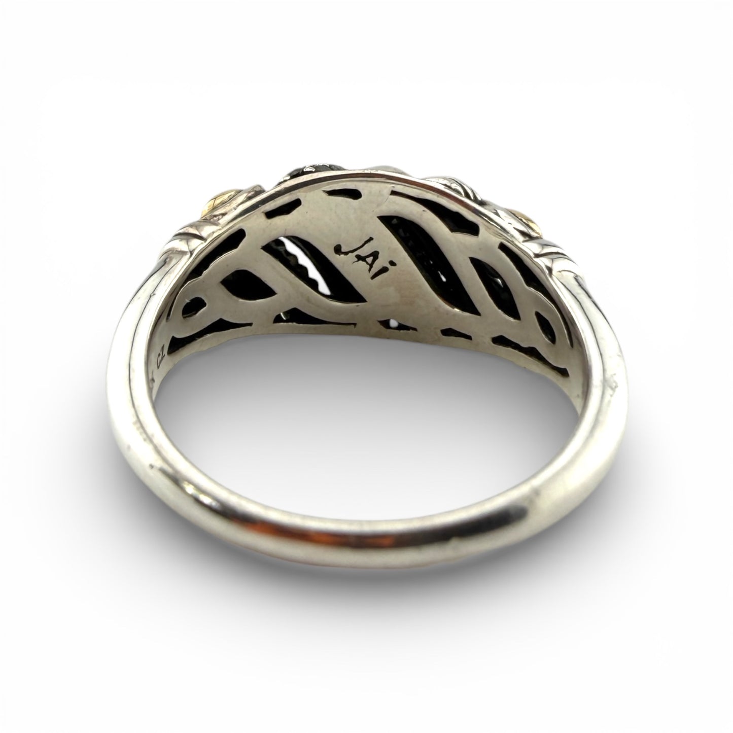 Sterling Silver & 14K Yellow Gold Black CZ Ring