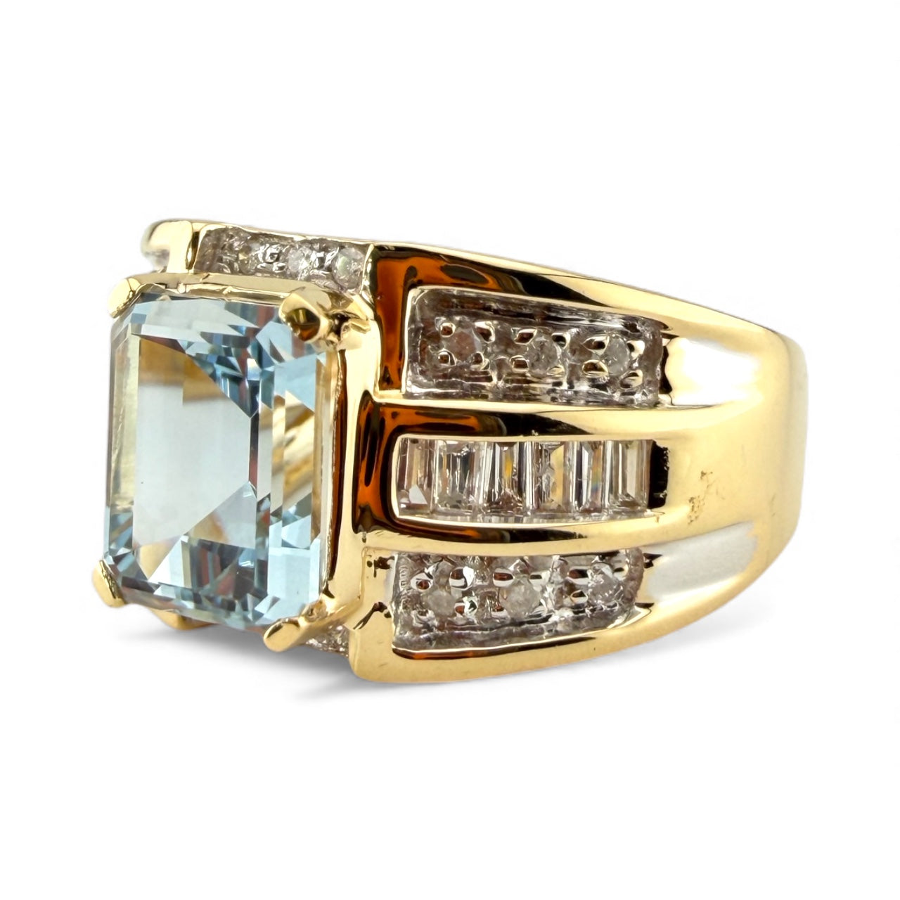 Yellow 14K Blue Topaz & .35 CTW Diamond Ring