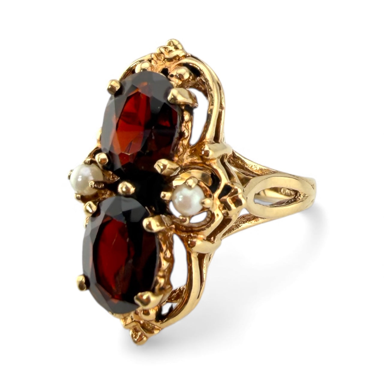 Yellow 10K Garnet & Pearl Ring