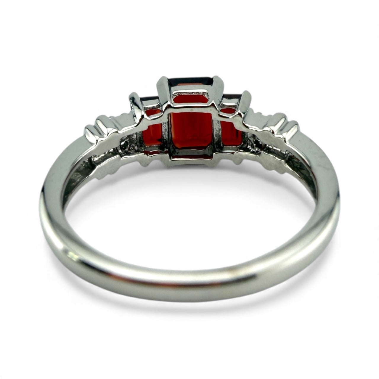 White 10K Garnet & Diamond Ring