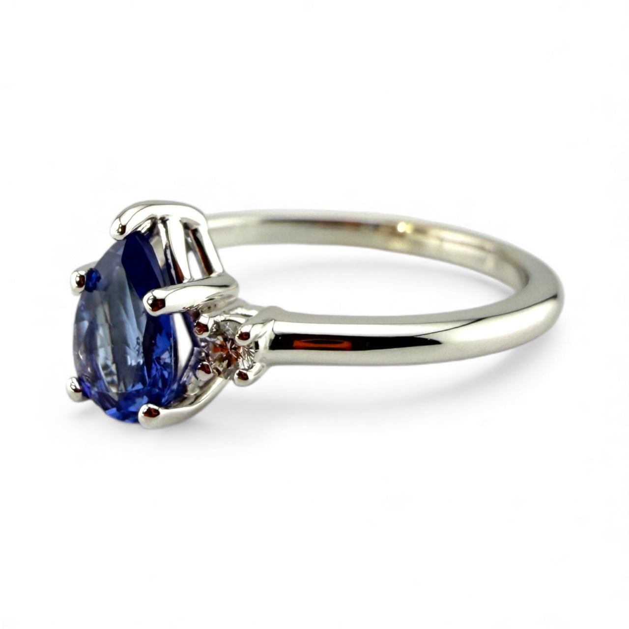 White 14K .56CT Pear Tanzanite & Diamond Ring