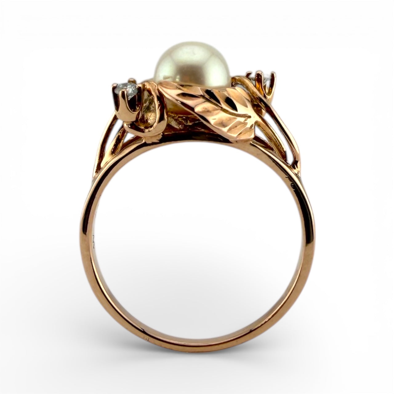 Rose Gold 14K Pearl & .06CTW Diamond Ring
