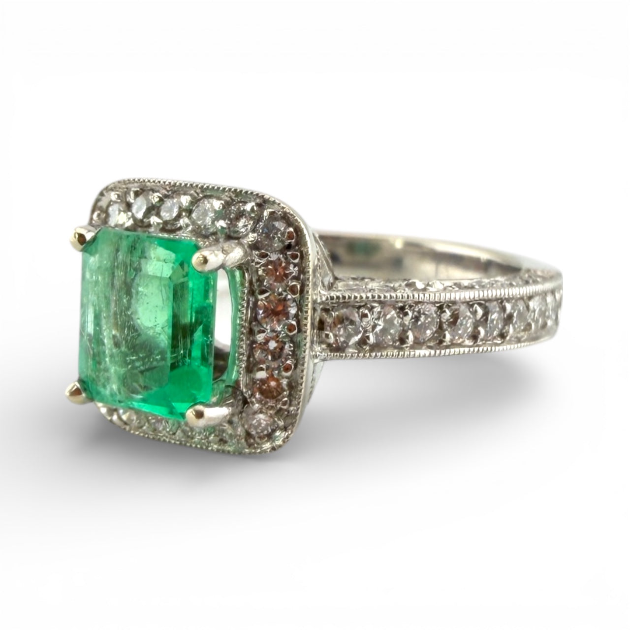 White 14K .95CT Emerald & .87CTW Diamond Ring