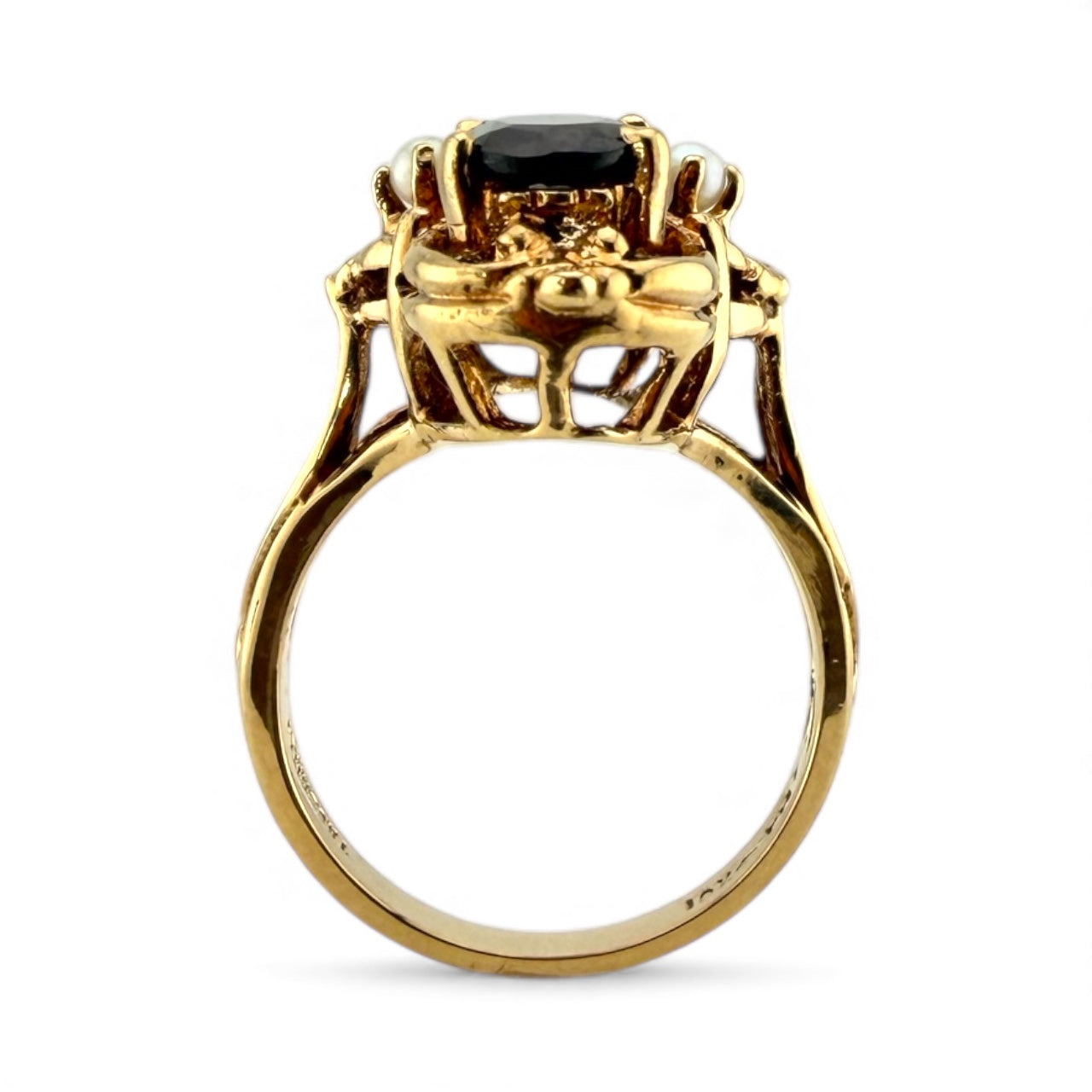 Yellow 10K Garnet & Pearl Ring