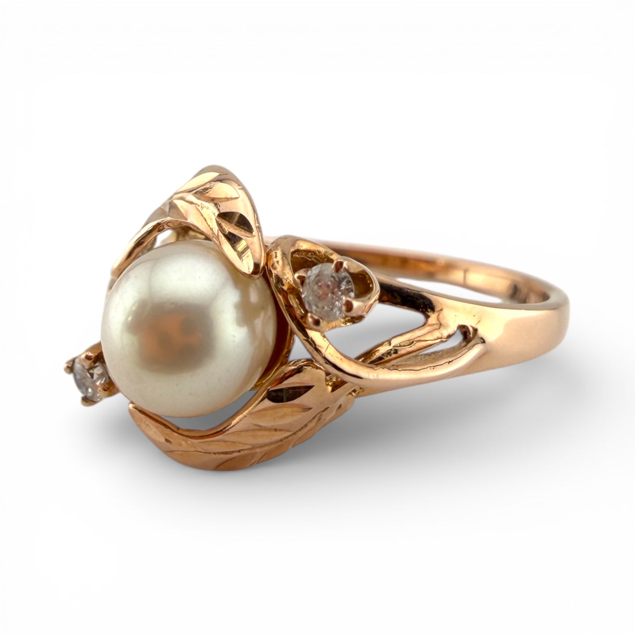 Rose Gold 14K Pearl & .06CTW Diamond Ring