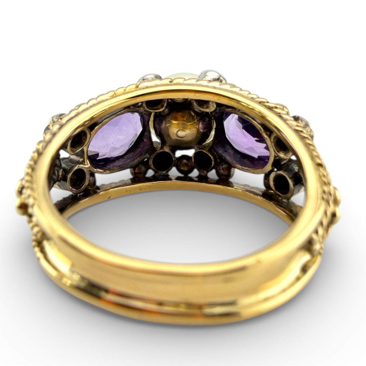 Yellow 18K Pearl w/Amethyst & .08CTW Diamond Ring