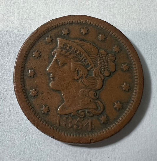 1854 Large Cent VF-30