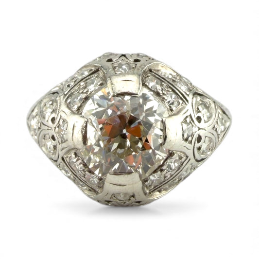 Platinum I2 2.31CT w/.34CTW European Diamond Ring