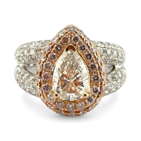 18K 2-Tone I1 H 1.09CT/1.5CTW Diamond Pear Engagement Ring