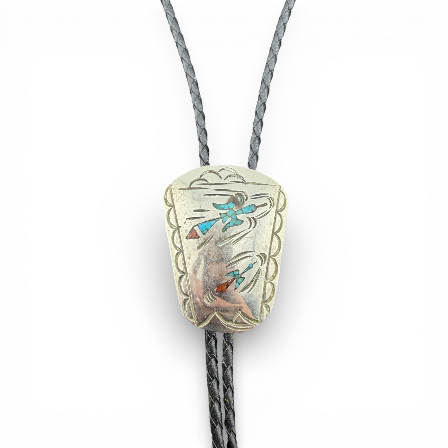 Sterling Silver Chipped Turquoise & Coral Bolo Tie