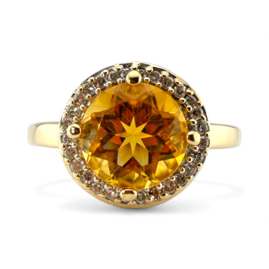 Yellow 10K Citrine & .14CTW Diamond Ring