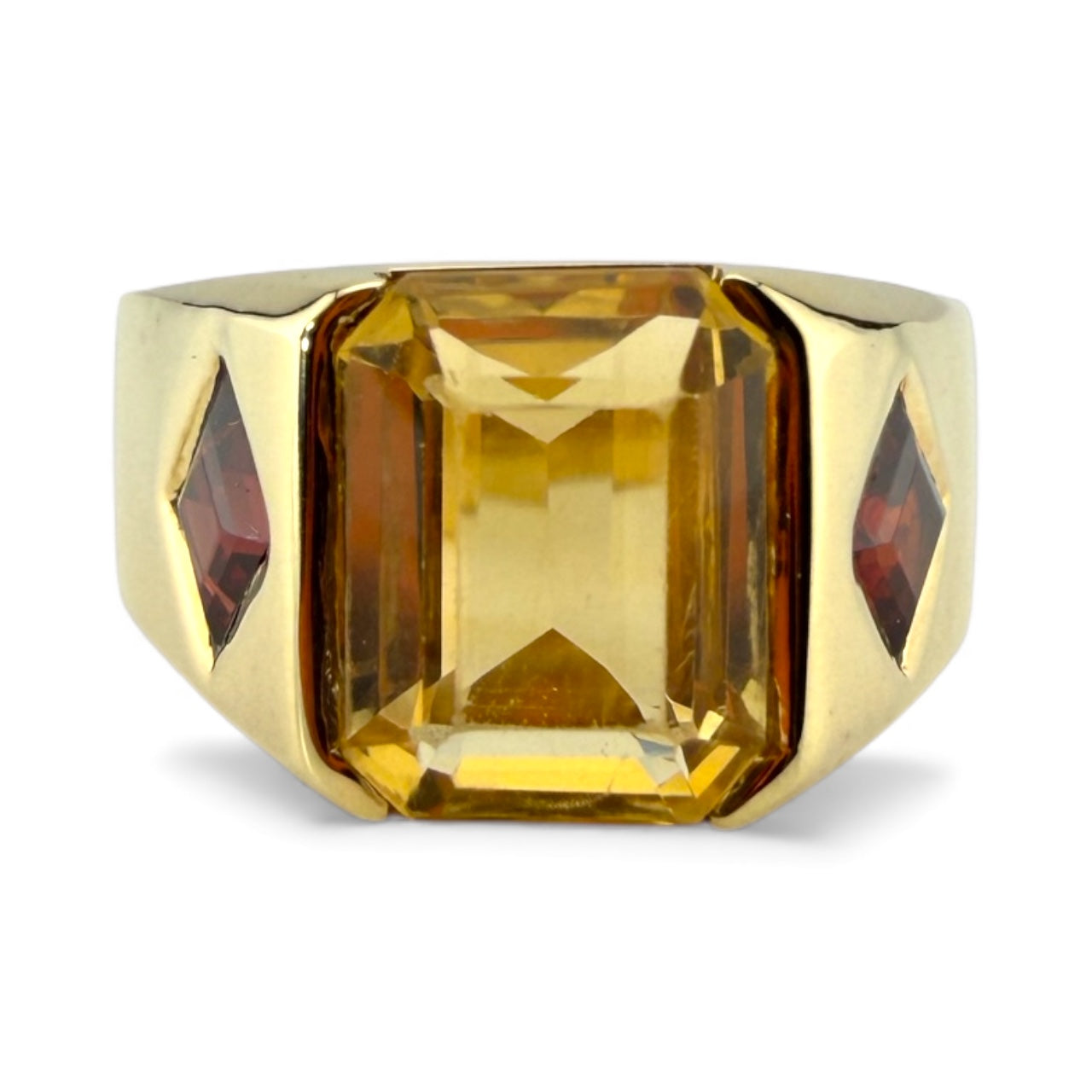 Yellow 14K Citrine & Garnet Ring