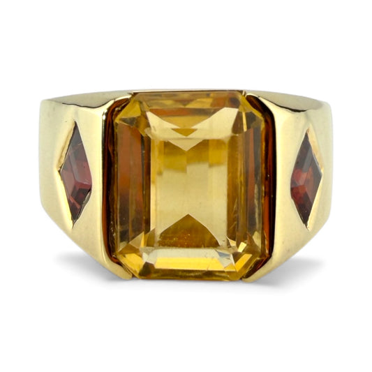Yellow 14K Citrine & Garnet Ring